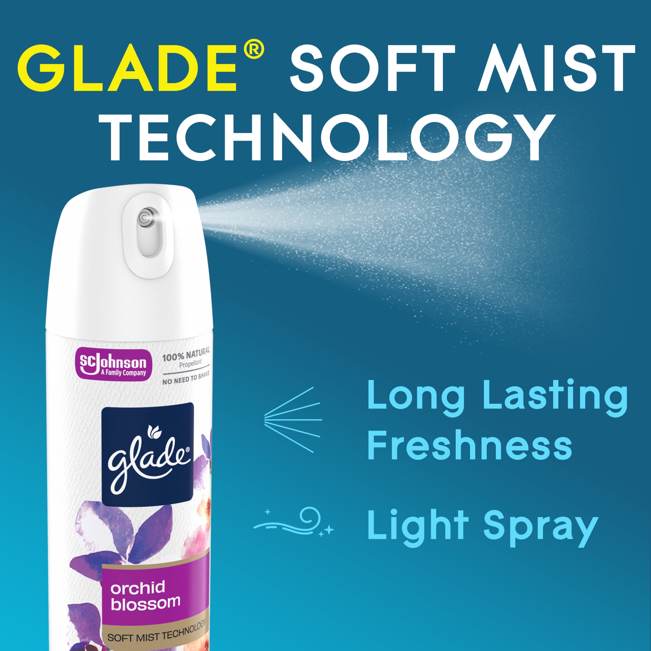 Glade® Soft Mist Odor Fighting Aerosol Air Freshener, Orchid Blossom, 7.3oz, 1 Count