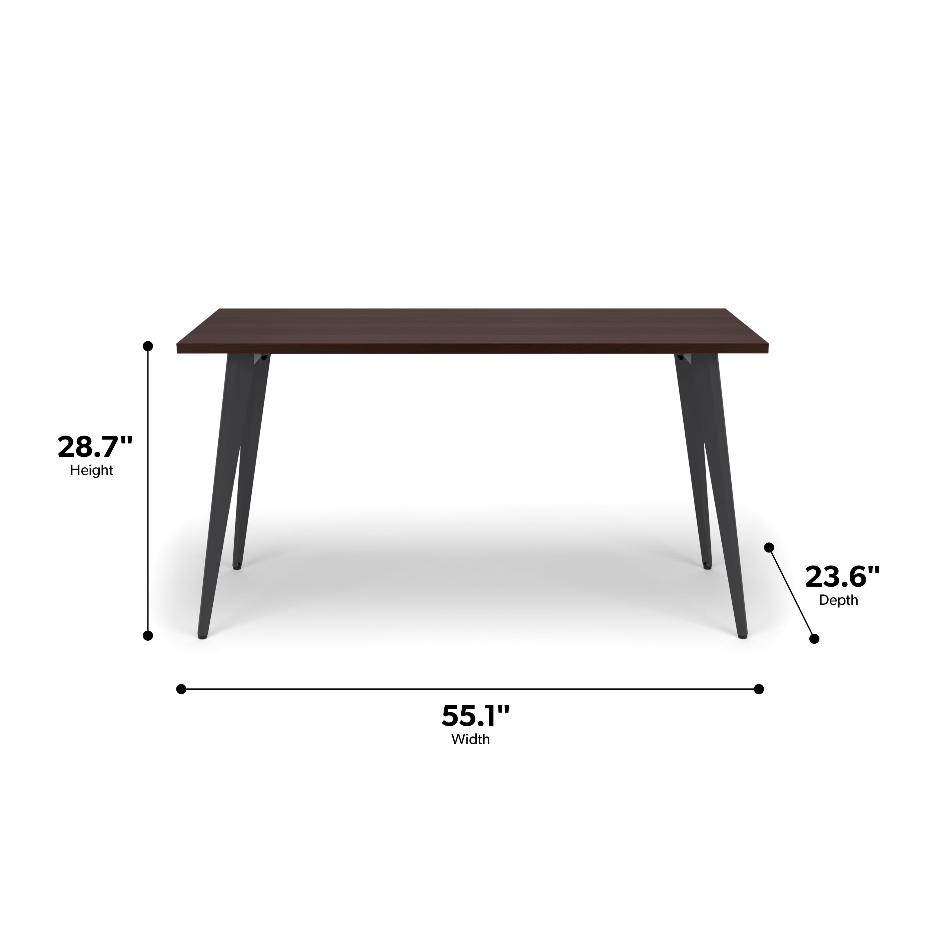 HON Basyx 55” Commercial-Grade Executive Desk, Angled Metal Legs, in Charcoal/Walnut (BSX55MPLCMW)