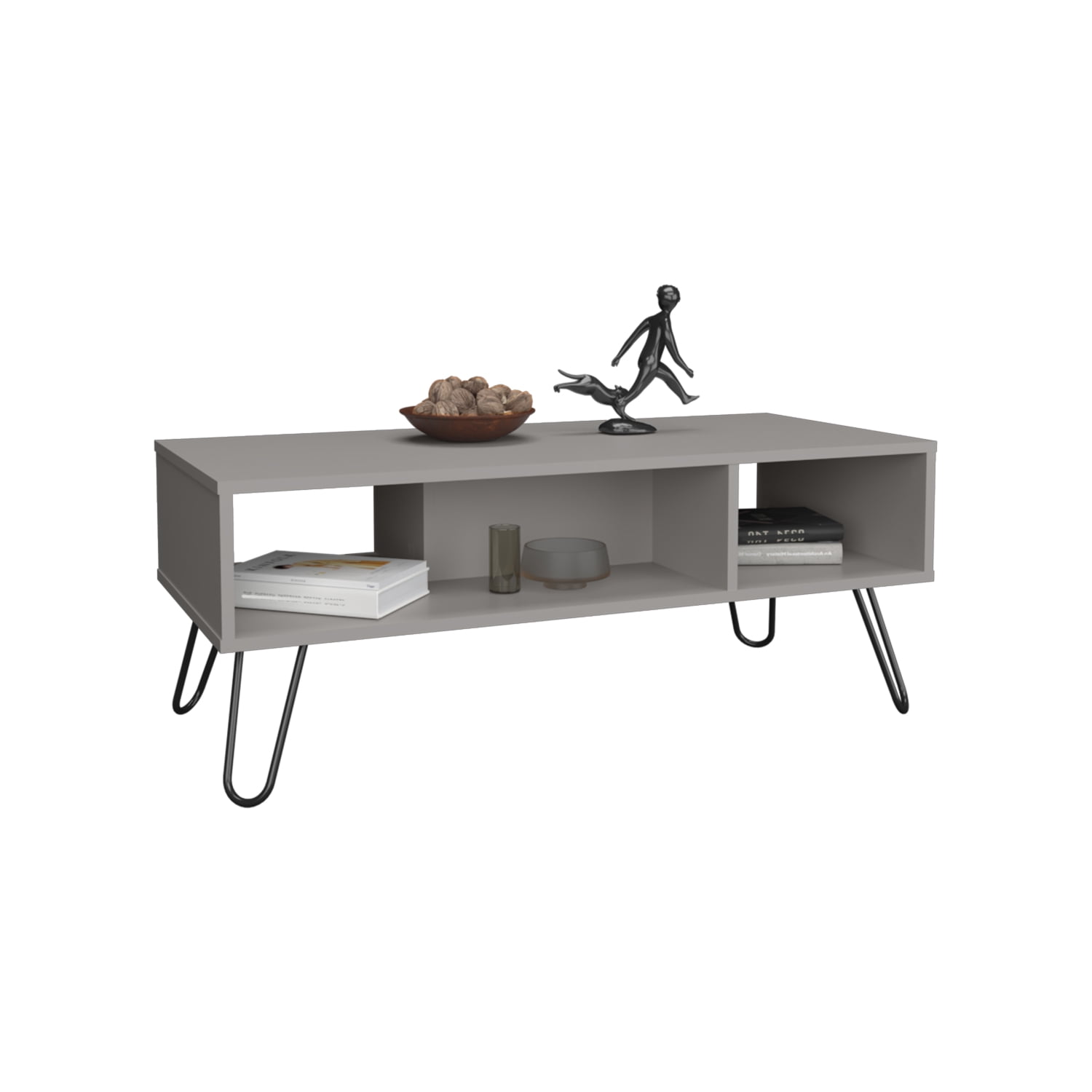 Coffee Table with 2 Shelves, Modern White Finish