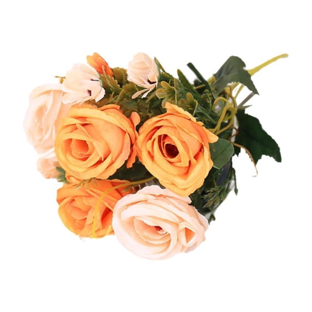Ramo de rosas artificiales Strade Fareast Limited 5 cabezas decoración boda San Valentín Naranja