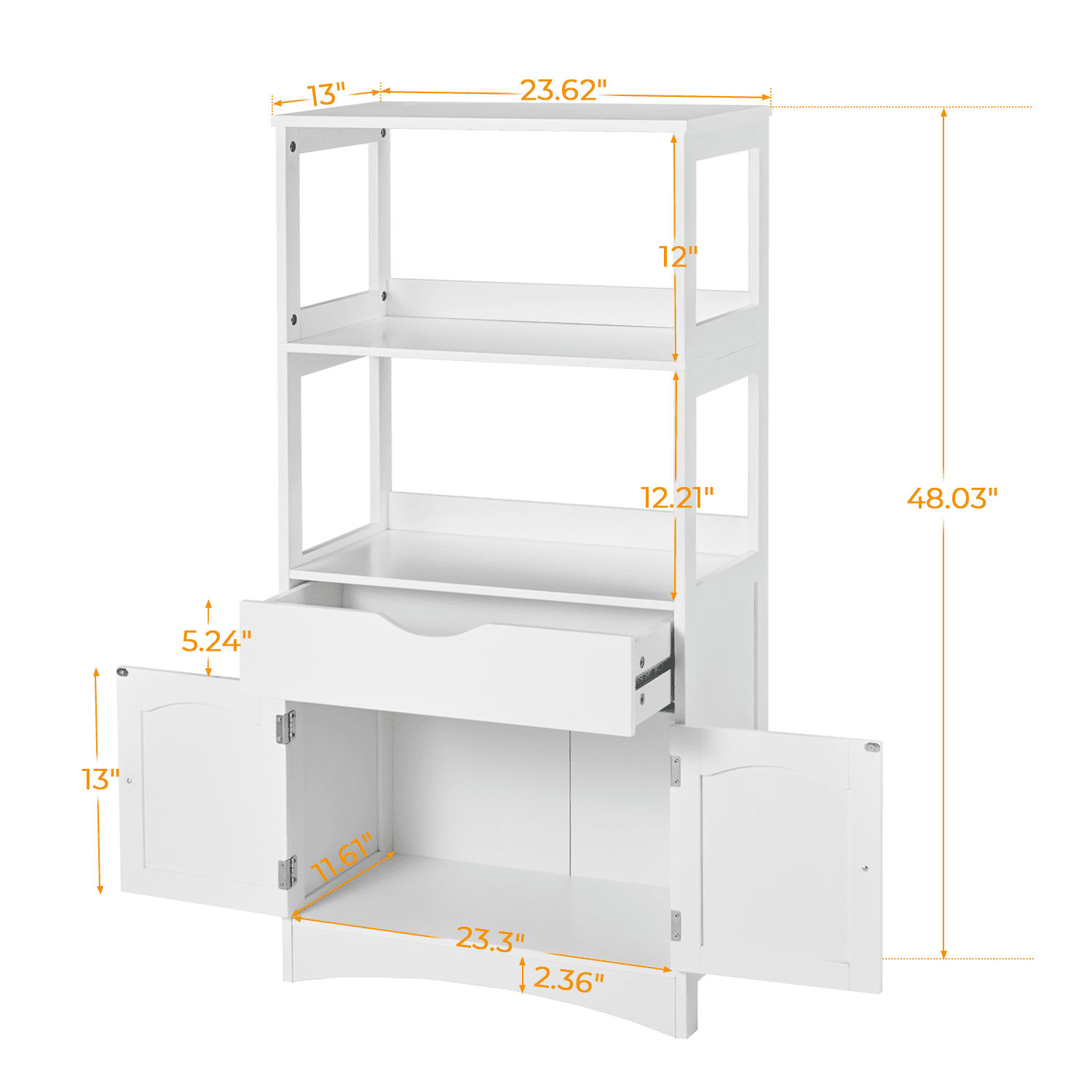 Kitchen Pantry Storage Cabinet with Microwave Stand&Drawer, Modern Sideboard Storage Cabinet with 2 Open Shelves, Tall Display Unit/Freestanding Floor Bathroom Cabinet for Bedroom Living Room, White