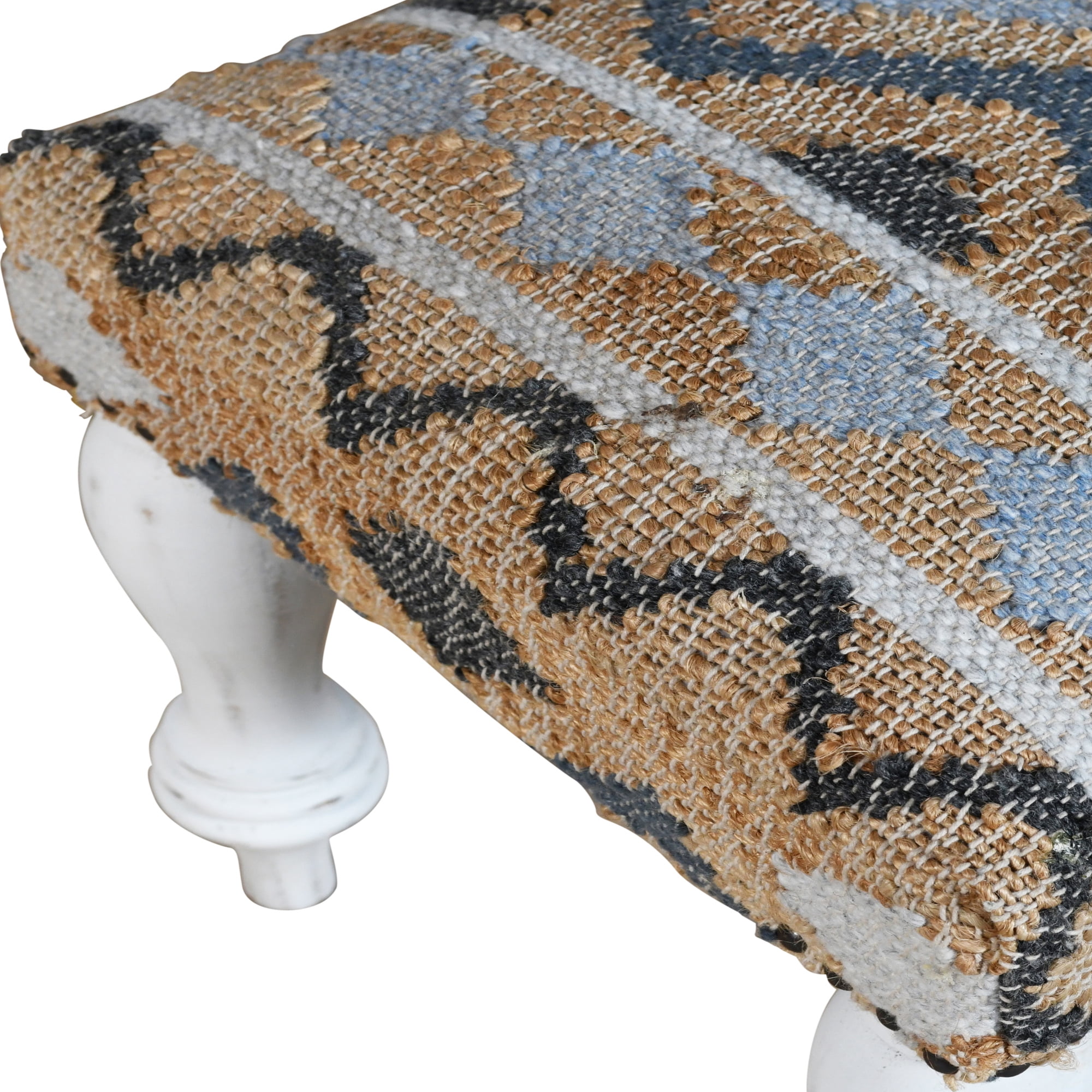 LR Home Contemporary Farmhouse Upholstered Indoor Accent Bench, Tan/Blue