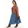 thumbnail image 3 of June + Vie Women's Plus Size Fit-And-Flare Denim Midi Skirt, 3 of 4