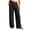 Black, variant on Womens Solid Front Pleated Faux Linen Wide Leg Pants Hidden Side Inset Pockets Flat High Rise Waist Wrinkle Textured Woven Fabric Full Length Casual Trousers