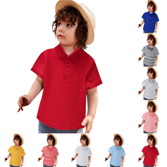 2026 New Polo Shirt for Boys Girls Casual Fashion Short Sleeve Collared Polo Shirt Summer Lightweight Breathable Golf Shirt Red 1-2 Years