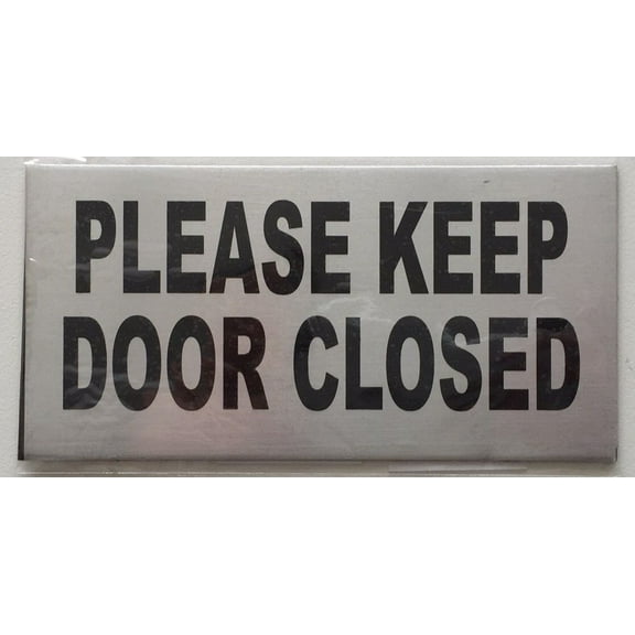 2 Pack-Please Keep Door Closed Sign Color Silver -Sign with Double Side Tape (Aluminium,2.5x5) (ref-2201)