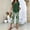 Dark Green, variant on Women's Leaf Print Two-Piece Set Short Sleeve Tiered Tops Floral Print Wide Leg Capri Pants Summer Travel Outfits