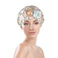 thumbnail image 3 of Kdxio Lovely Bear Print Shower Cap for Women,Elastic and Reusable,Double Waterproof Layers Bathing Hat, 3 of 9