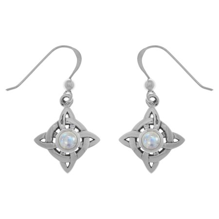 Jewelry Trends Sterling Silver with Rainbow Moonstone Celtic Quaternary Luck Knot Dangle Earrings