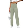 thumbnail image 2 of LYMAYTER ‌‌Women High-Waist Straight-Leg Pants Pockets Button Detail Casual Commuting Work Pants, 2 of 9