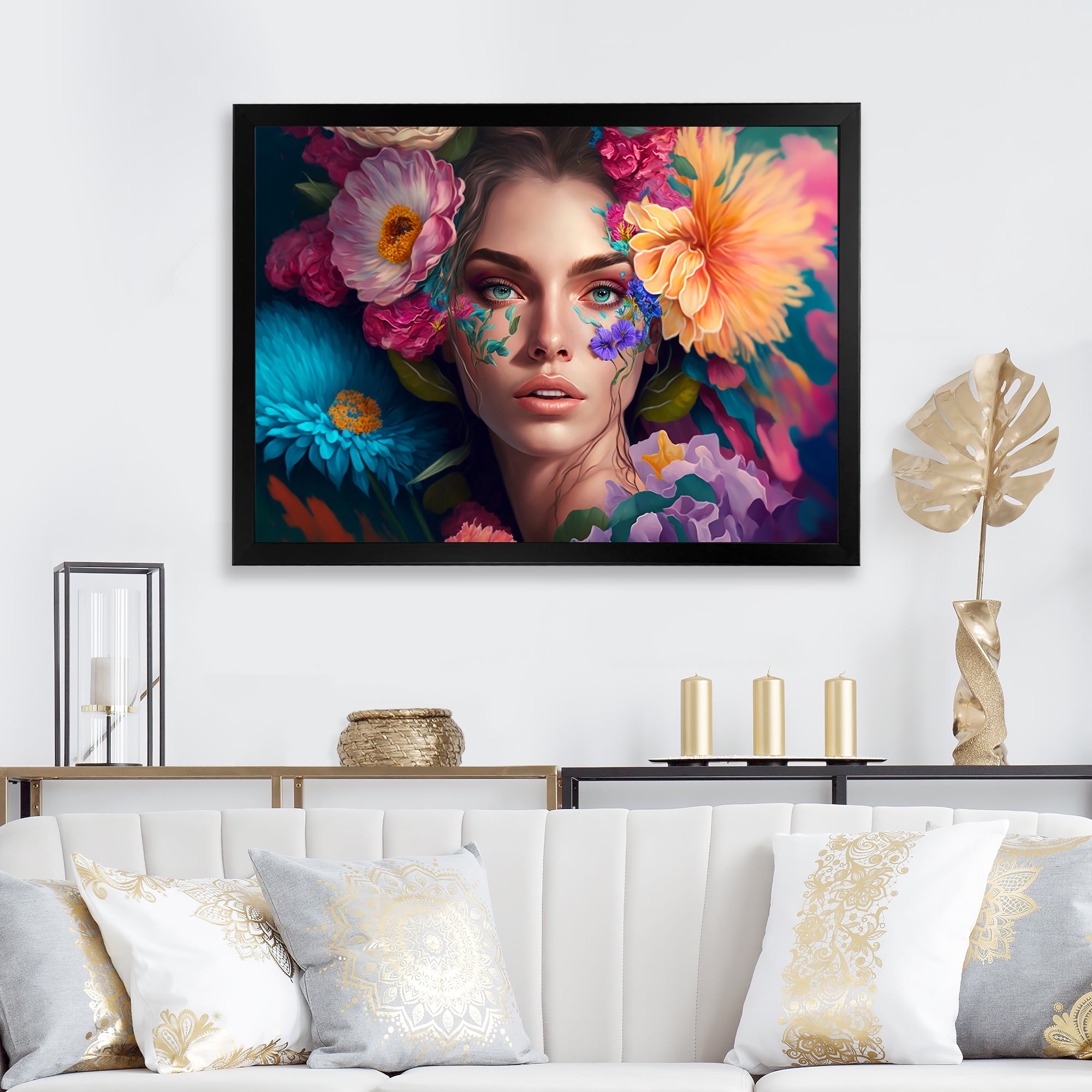 Designart Floral Sensual Woman Portrait I Framed Wall Art