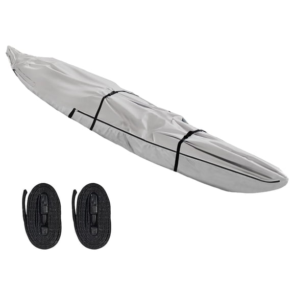 Fade and Tear Resistant Trailerable Cover with Waterproof Zipper, 600D Marine Grade Heavy-Duty Waterproof Canoe Cover Fit for 14ft Kayak, Indoor/Outdoor Storage, Gray