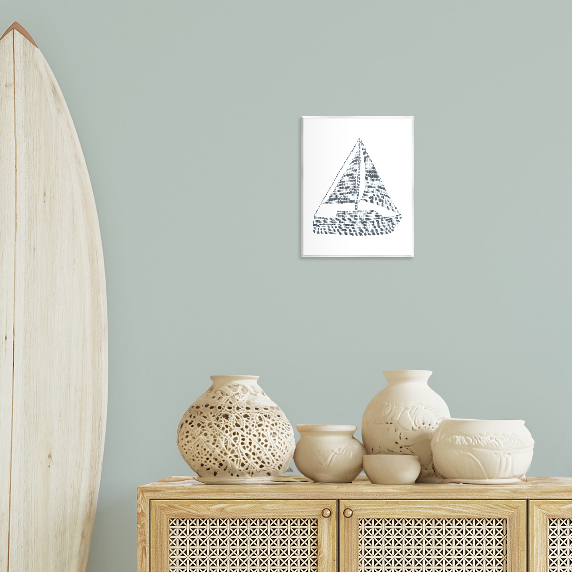 Stupell Industries Minimal Boat on White Coastal Painting Unframed Art Print Wall Art, 11 x 14