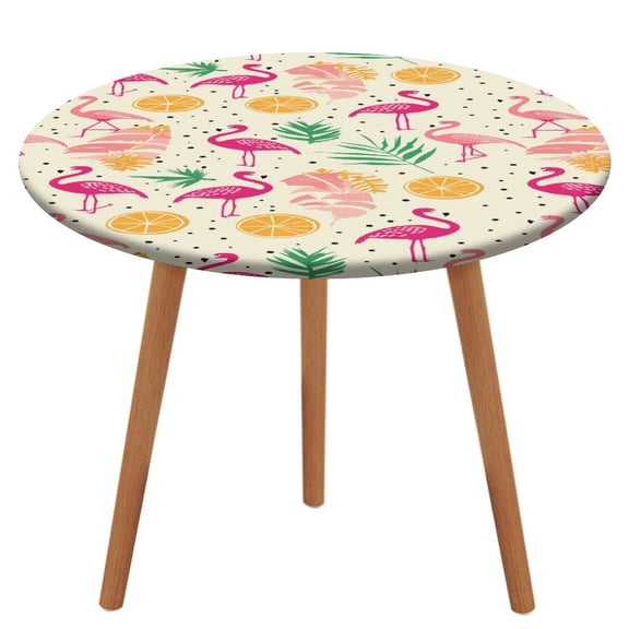 Flamingo Pattern Round Fitted Tablecloth with Backing Elastic Edge Design Table Cover Waterproof Oil-Proof Table Cloth Stain-Resistant Wipeable for Round Table
