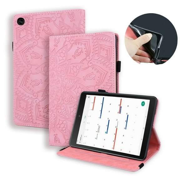 Dteck Embossed Case For Samsung Galaxy Tab S5e SM-T720/T725, 3D Embossed Flower PU Leather Flip Stand Cover Wallet Case Built-in 4 Card Slots, Pencil Holder, Multi-angels Viewing, Pink
