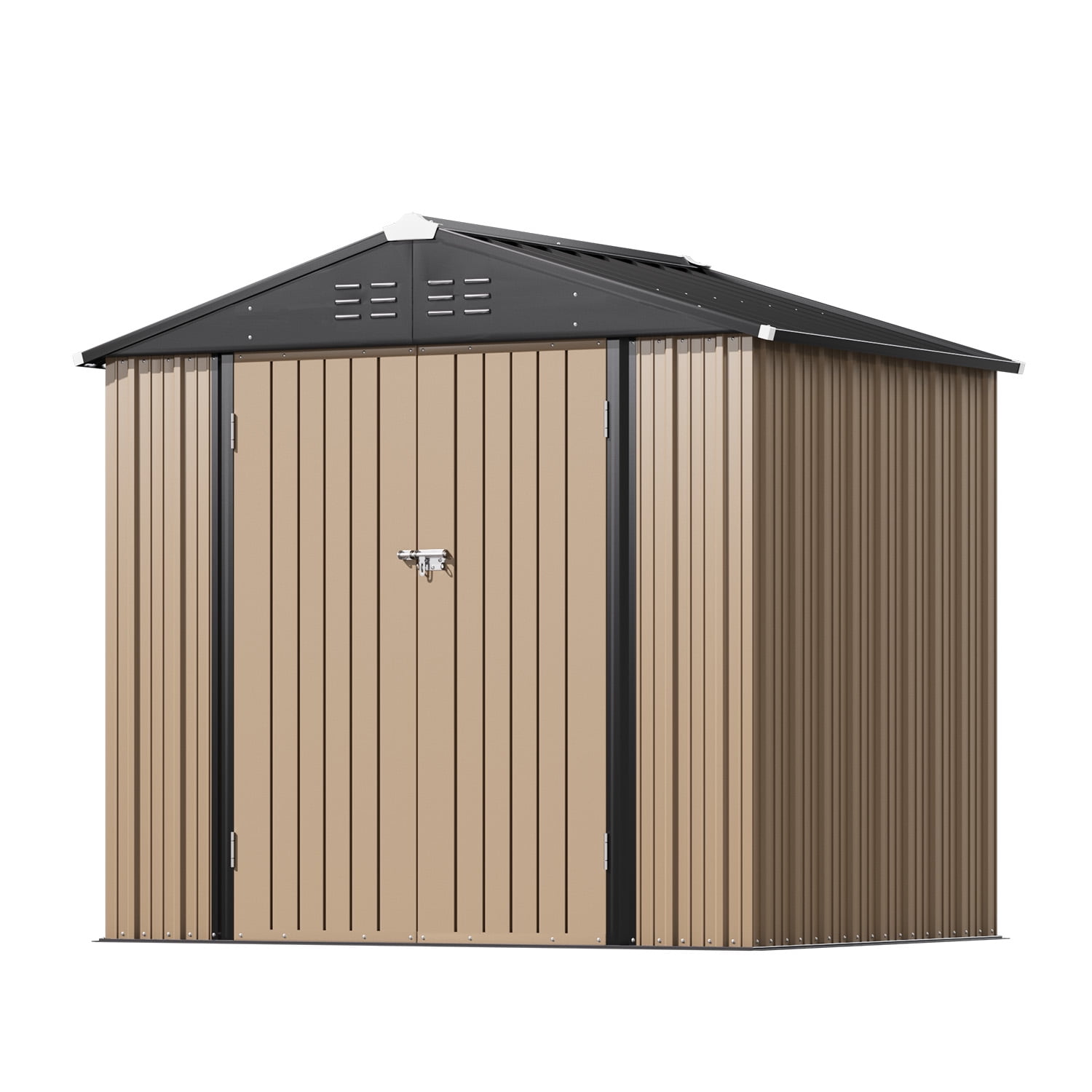Homall 8' x 6' Mental Outdoor Storage Shed with Sloping Roof and Lockable Door, Outdoor Tool Storage Shed for Garden, Brown