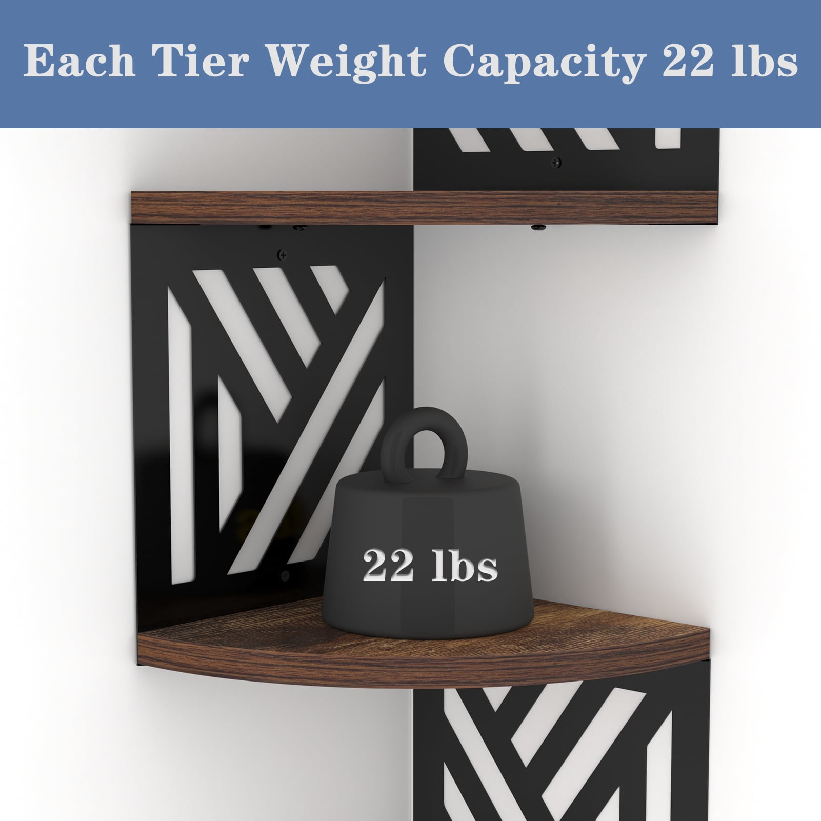 5-Tier Floating Corner Shelf Wall Mount Rustic Brown Shelves for Bedroom Bathroom Kitchen Living Room