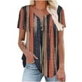 thumbnail image 2 of Orange Womens Tops Women's Fashionable and Casual Floral Print V Neck Wrinkled Short Sleeve Top T Shirt Shirts for Women, 2 of 5