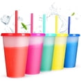 thumbnail image 5 of Vasos reutilizables con tapa y pajita - Paquete de 5 vasos acrílicos delgados de 16 oz para café frío, sin BPA | Vasos de plástico mate que cambian de color para niños y adultos, 5 of 5
