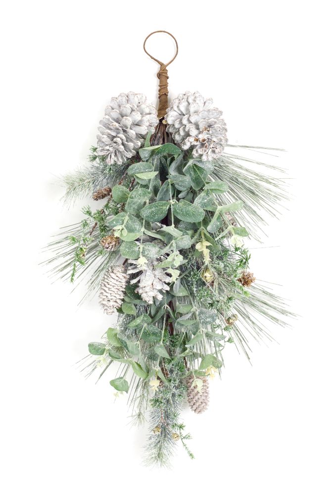 Set of 2 Pine and Eucalyptus Artificial Christmas Teardrop Swags