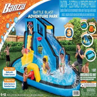 Banzai Double Drop Raceway 2 Lane Inflatable Outdoor Backyard Water ...