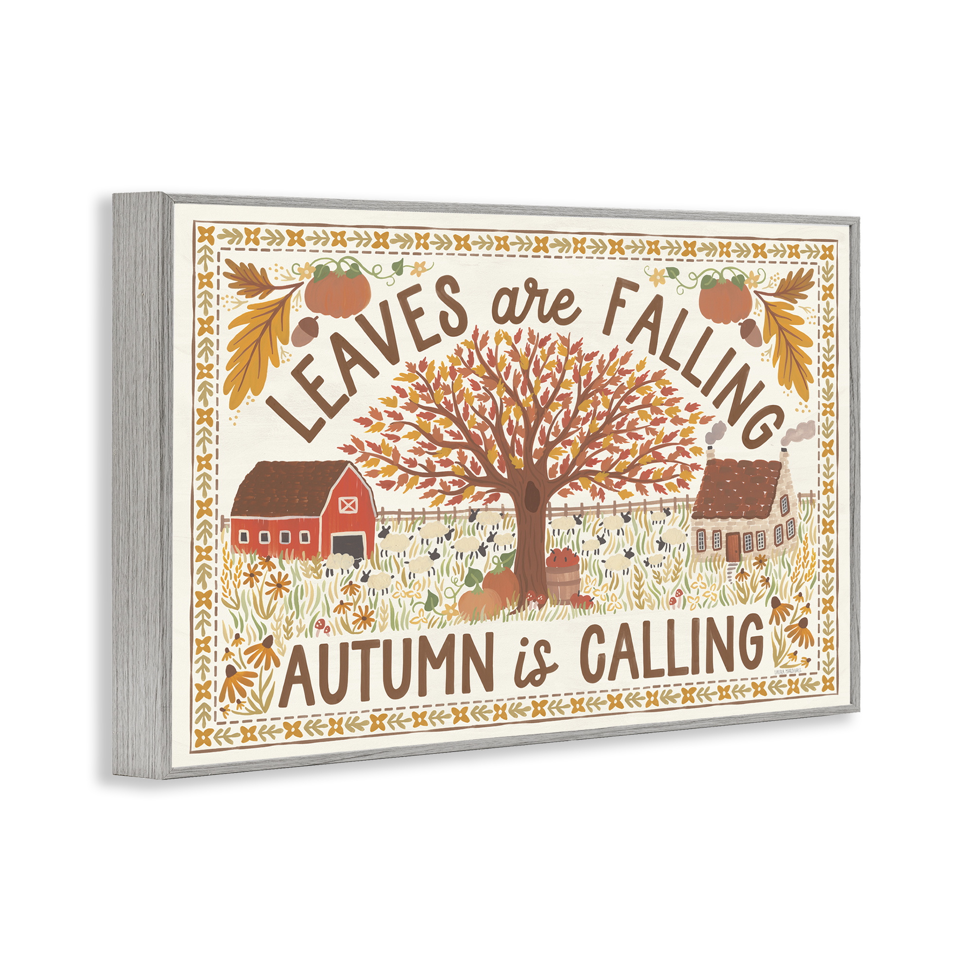 Stupell Industries Leaves Are Falling Scene Landscape Painting Gray Framed Art Prints Wall Art, 18 x 12