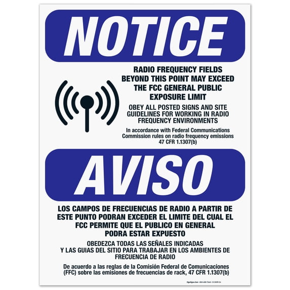 Radio Frequency Fields Beyond This Point May Exceed The FCC Exposure Limit Bilingual, 18x24 Corrugated Plastic