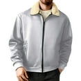 thumbnail image 4 of IWRICH Men's Sherpa Lined Jacket Thick Warm Fuzzy Windproof Plush Collar Winter Coats Retro Solid Trucker Coat Outwear Light Gray M, 4 of 4