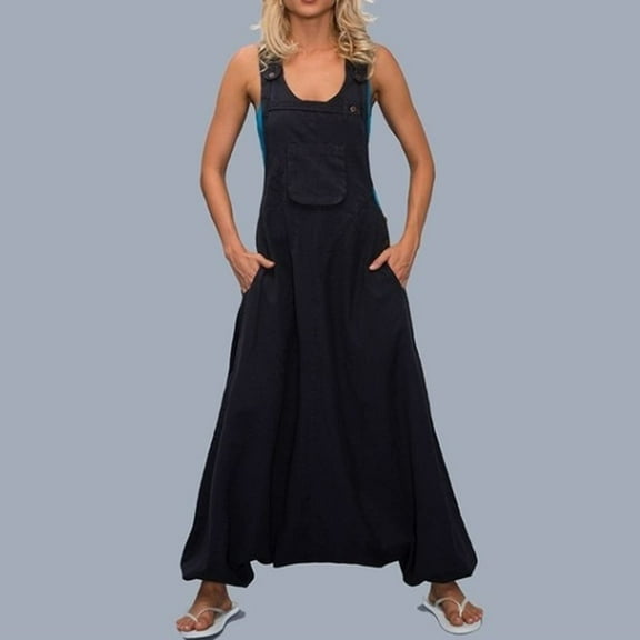 Lilgiuy Women Sleeveless Dungarees Loose Cotton Long Playsuit Jumpsuit Pants Trousers Alt Clothing Alternative Clothing