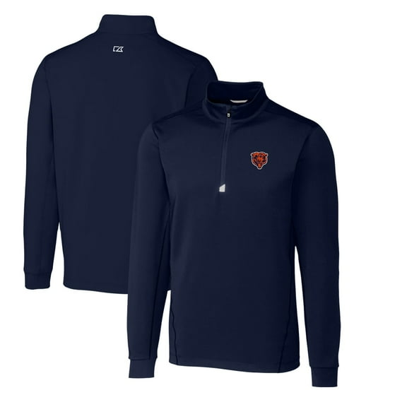 Men's Cutter & Buck Navy Chicago Bears Throwback Logo Traverse Stretch Quarter-Zip Big & Tall Pullover Top