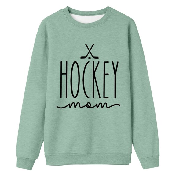 Arlun Hockey Mom Sweatshirts Womens Game Day Sweatshirts Ice Hockey Letter Graphic Printed Pullovers Crewneck Long Sleeve Hoodless Tops Hockey Lover Gifts Light Green M