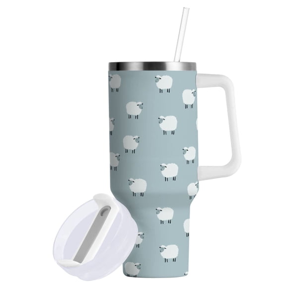 Yayeee 40oz Stainless Steel Tumbler with Straw and Handle Double-Wall Insulated Travel Water Bottle, Simple Sheep Pattern