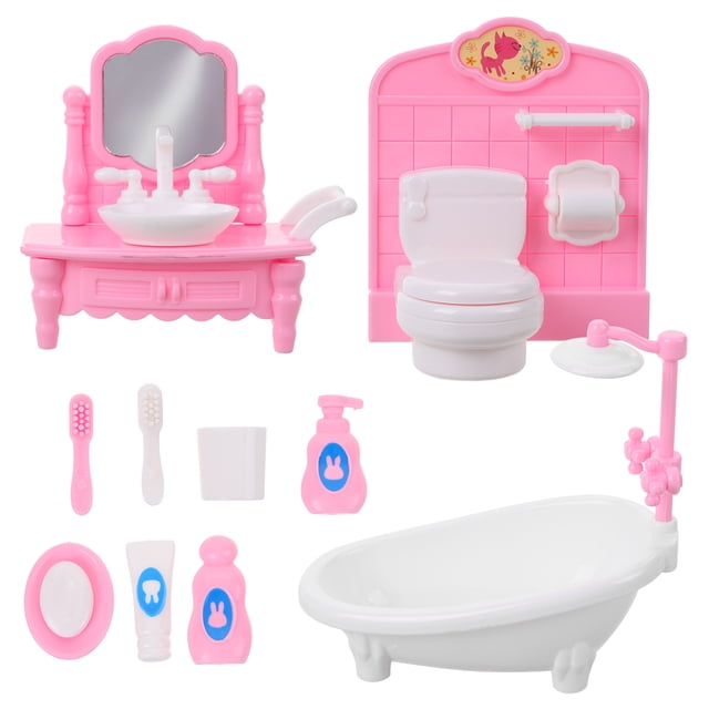 Ensemble de Meubles de Maison de Poupée Modèle Scène de Salle de Bain Mini Meubles Baignoire Toilette