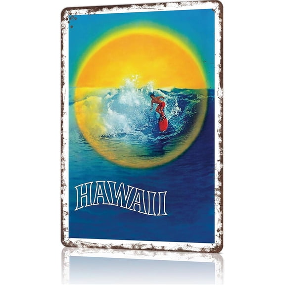 Vintage Metal Tin Sign Hawaii Surf Poster Wall Art Decor for Home Room Office Dorm 8 x 12 Inch