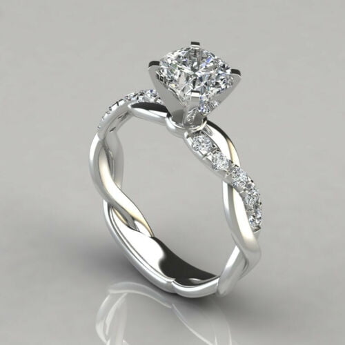 Women 18K Gold 925 Silver Twist Princess Moissanite Engagement Rings