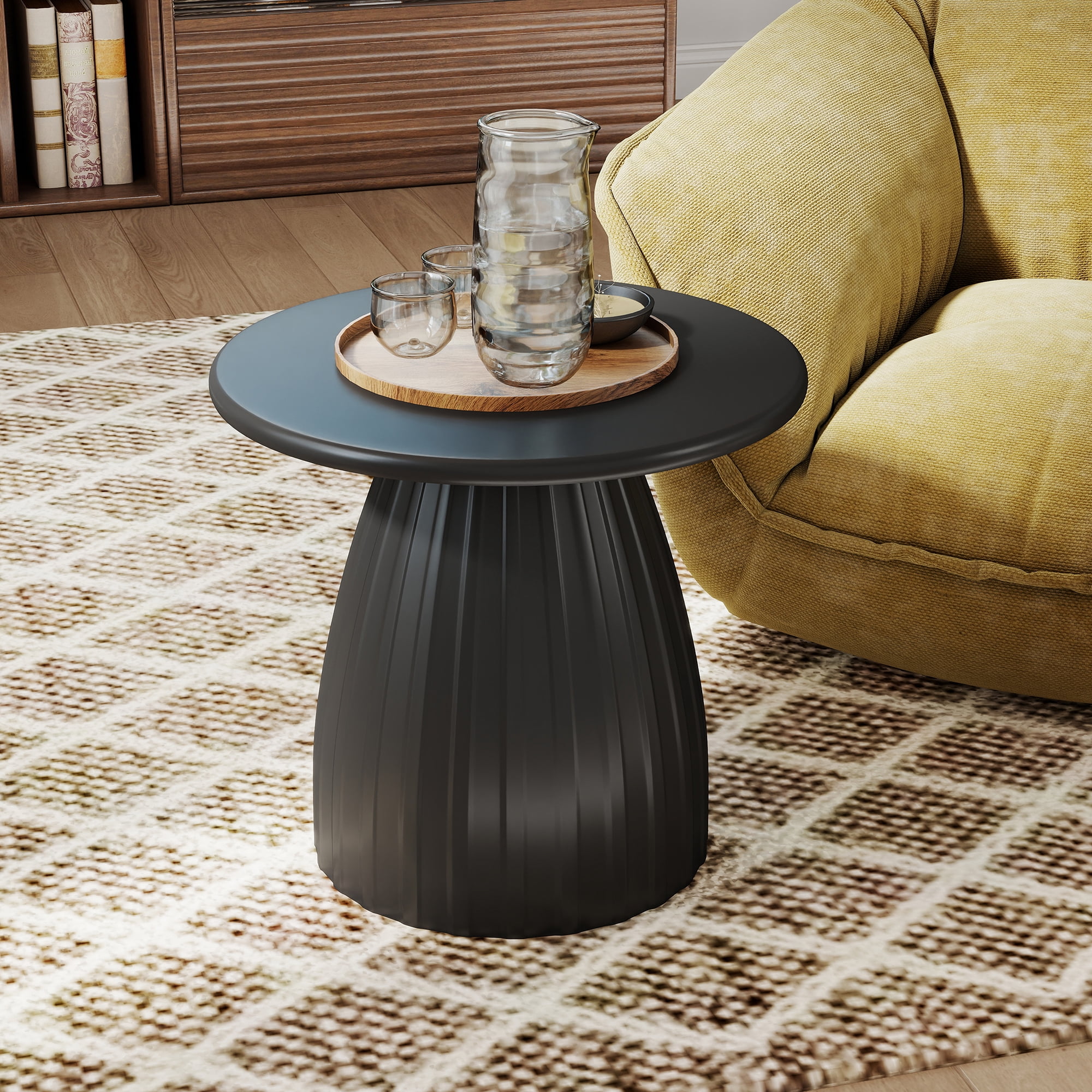 Oubayajia Round Side Table, Small Couch End Table Drink Table, Metal, Black