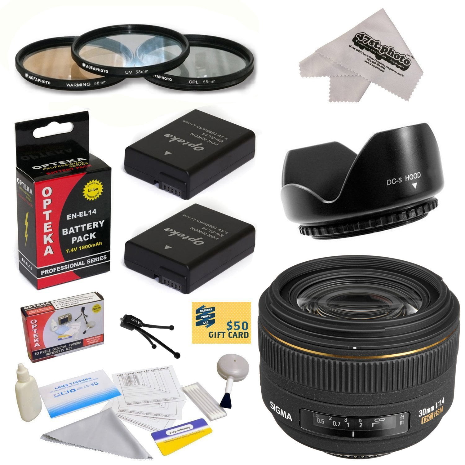 Sigma 30mm F 1 4 Ex Dc Hsm Autofocus Lens For Nikon With 62mm 3 Piece Filter Kit Flower Lens Hood En El14 Batteries Cleaning Kit Mini Tripod 47stphoto Microfiber Cloth Walmart Com Walmart Com