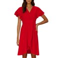 thumbnail image 5 of Levmjia Womens V Neck Casual Dress Polyester Flowy Ruffle Sleeve Summer Beach Party Elegant Solid Color Multiple Colors Available, 5 of 9