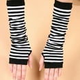 thumbnail image 4 of Trayknick 1 Paire de Couvre-Bras Rayés Demi-Doigts pour Femmes Gants Tricotés au Crochet Chauffe-Mains Rayures Noires et Rouges, 4 of 13