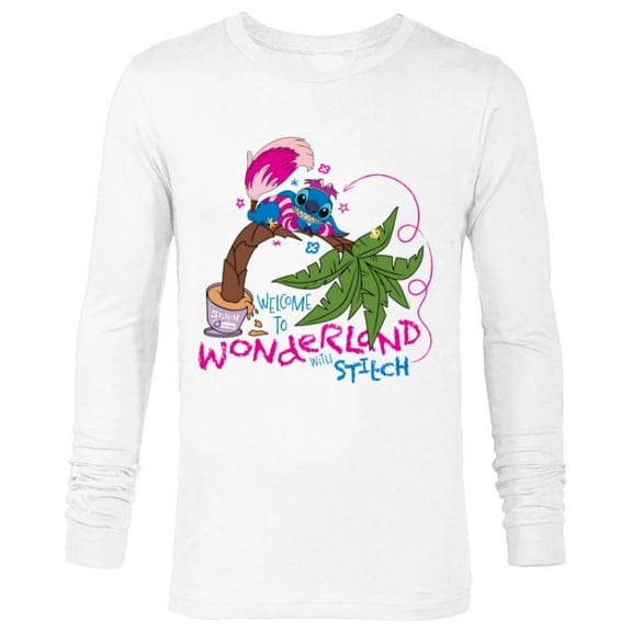 Disney 100 Stitch in Costume Cheshire Cat Wonderland Welcome - Long Sleeve T-Shirt for Men - Customized-White