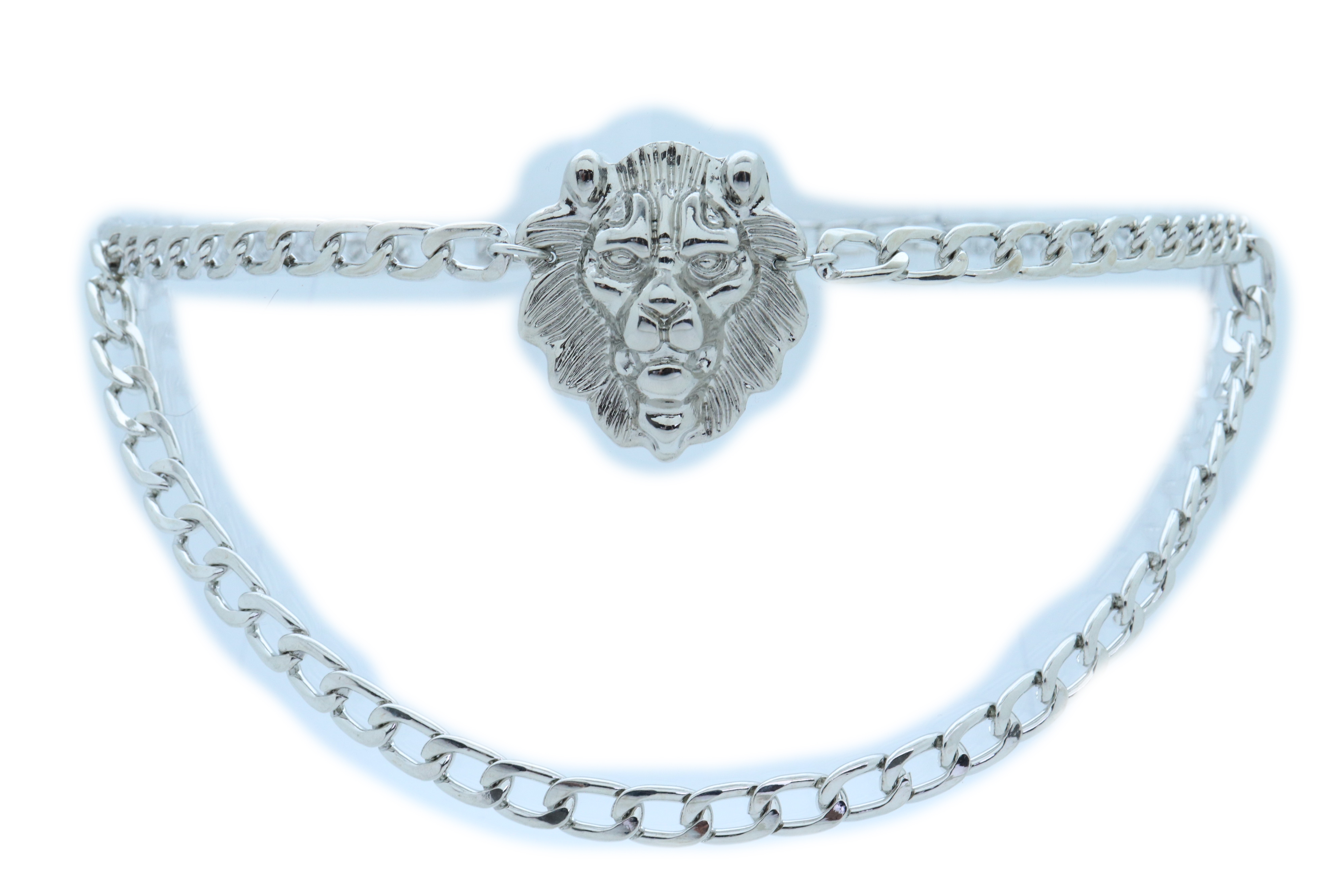 Women Bling Lion Head Charm Belt Waist Hip Silver Metal Chain XL XXL