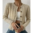 thumbnail image 5 of Cardigan Sweaters for Women Casual Button Down Cable Knit Long Sleeve Crewneck Knitted Jackets Color XL, 5 of 9
