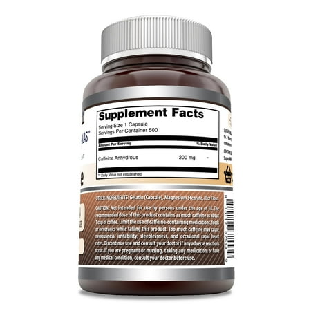 Amazing Formulas Caffeine 200Mg Per Serving 500 Capsules Supplement | Non-GMO | Gluten Free | Made in USA