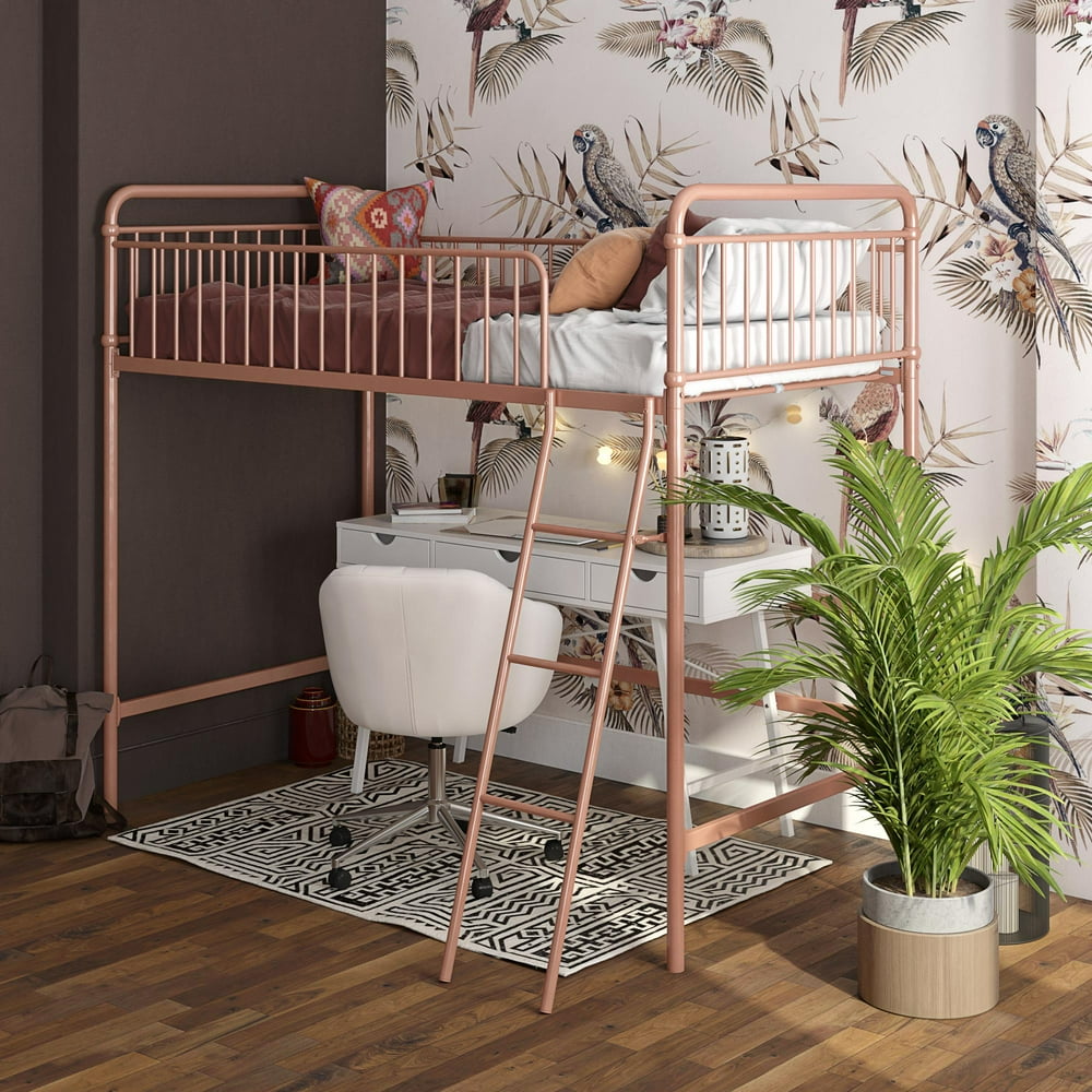 BHG Kelsey Twin Metal Loft Bed, Rose Gold