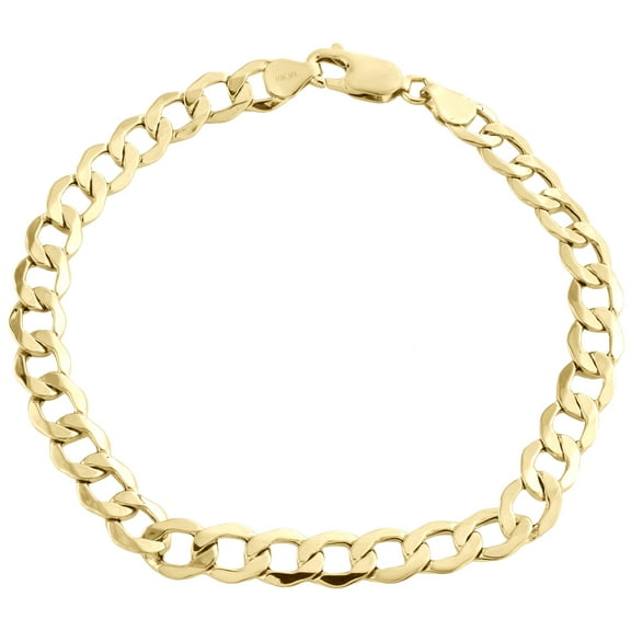 10K Yellow Gold 6.50mm Hollow Plain Cuban Curb Link Mens Bracelet 8 Inches