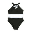 thumbnail image 1 of Yanlir Girls Solid Color Bikini Set Color Block Tankini Beach Pool Activities Two Piece Swimsuit Swim Set(Black,5-6 Years), 1 of 6