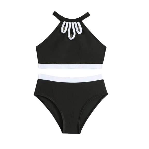 Girls Halter Swimsuits Bikini Set Kids Cutout High Waisted 2 Piece Bathing Suit Teen Girls' Swimwear Set