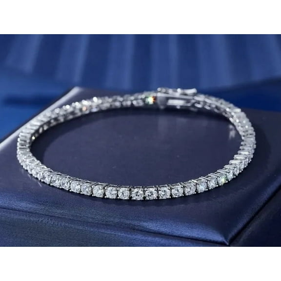 4MM 8Ct Round Cut Lab Created Diamond Women's Bracelet 14K White Gold Plated 7In