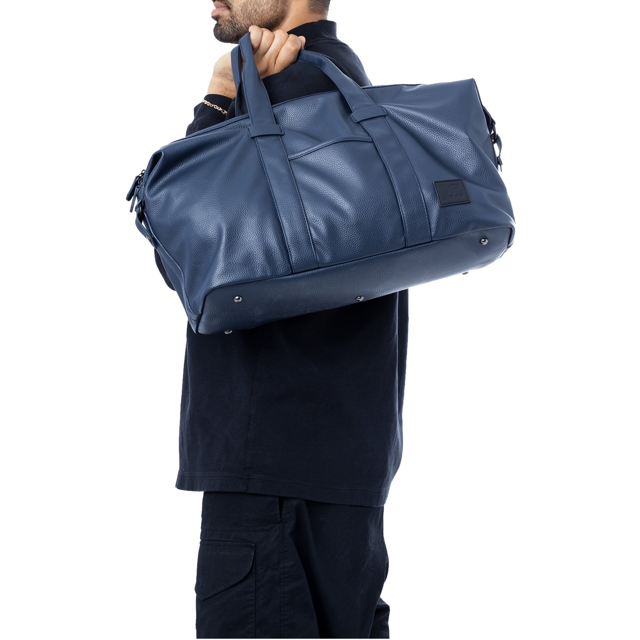 X RAY JEANS Mens Pebbled Faux Leather Travel Duffel Bag, Navy, OS