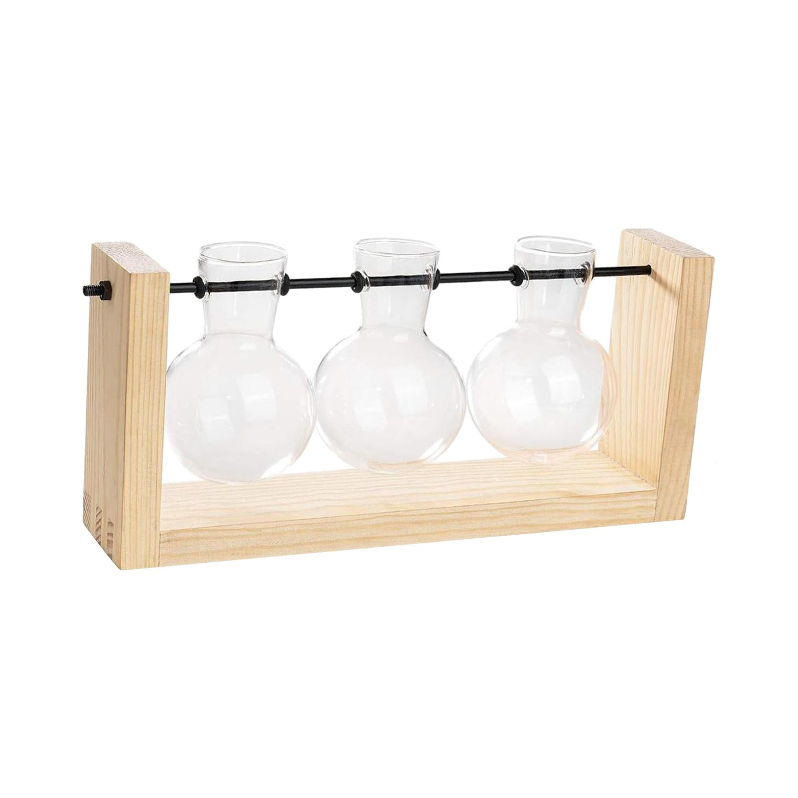 WLPZXP Glass Hanging Planter Hydroponic Vase Wall Mounted Plant Propagation with Wooden 28cmx12.5cm
